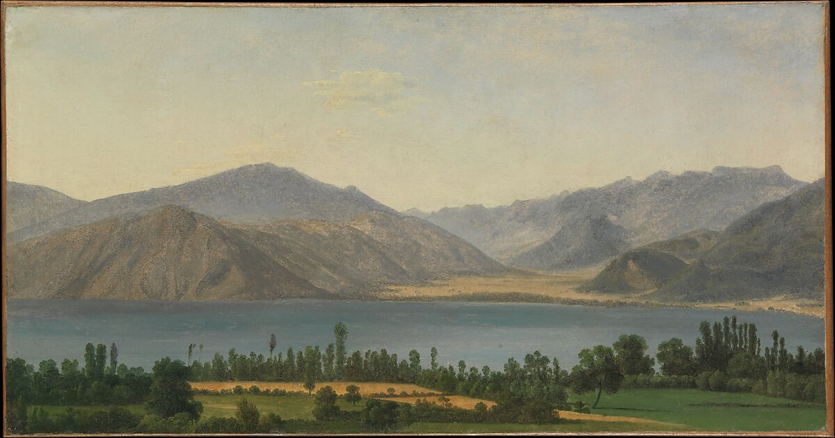 Lake Fucino and the Abruzzi Mountains, Joseph Bidauld (French, Carpentras 1758–1846 Montmorency), Oil on paper, laid down on canvas 