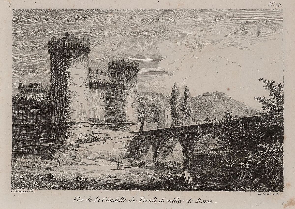 Fortified Wall at Tivoli, Simon Denis (Flemish, Antwerp 1755–1813 Naples), Oil on paper, laid down on wood