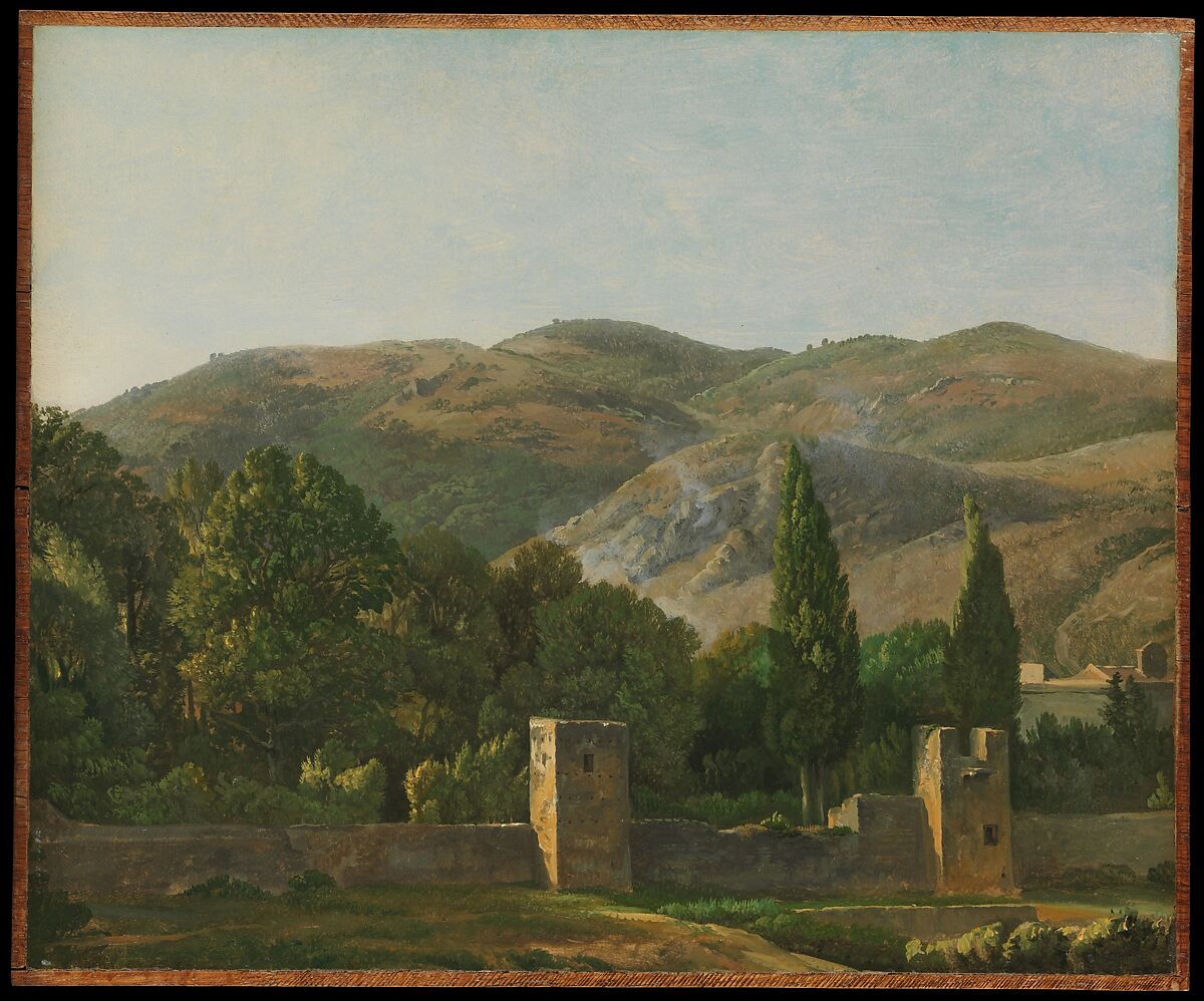 Fortified Wall at Tivoli, Simon Denis (Flemish, Antwerp 1755–1813 Naples), Oil on paper, laid down on wood 