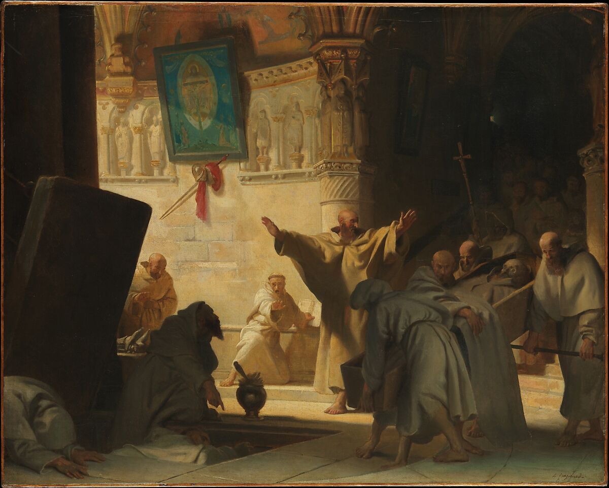 Dramatic Scene with Monks in a Crypt, Alexandre Evariste Fragonard (French, Grasse 1780–1850 Paris), Oil on canvas 