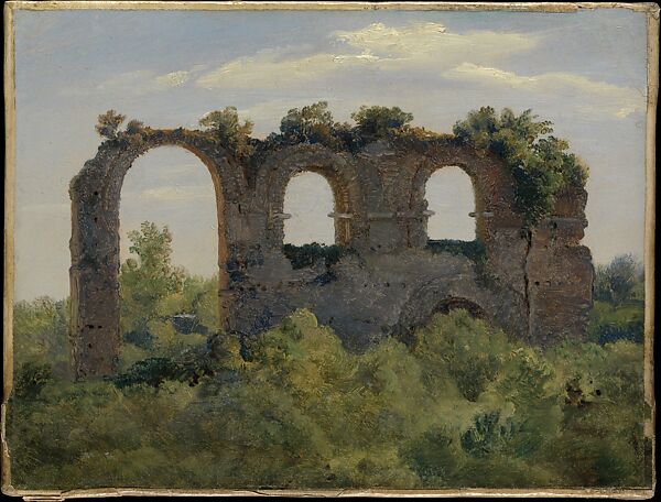A Section of the Claudian Aqueduct, Rome, André Giroux (French, Paris 1801–1879 Paris), Oil on paper, laid down on canvas 