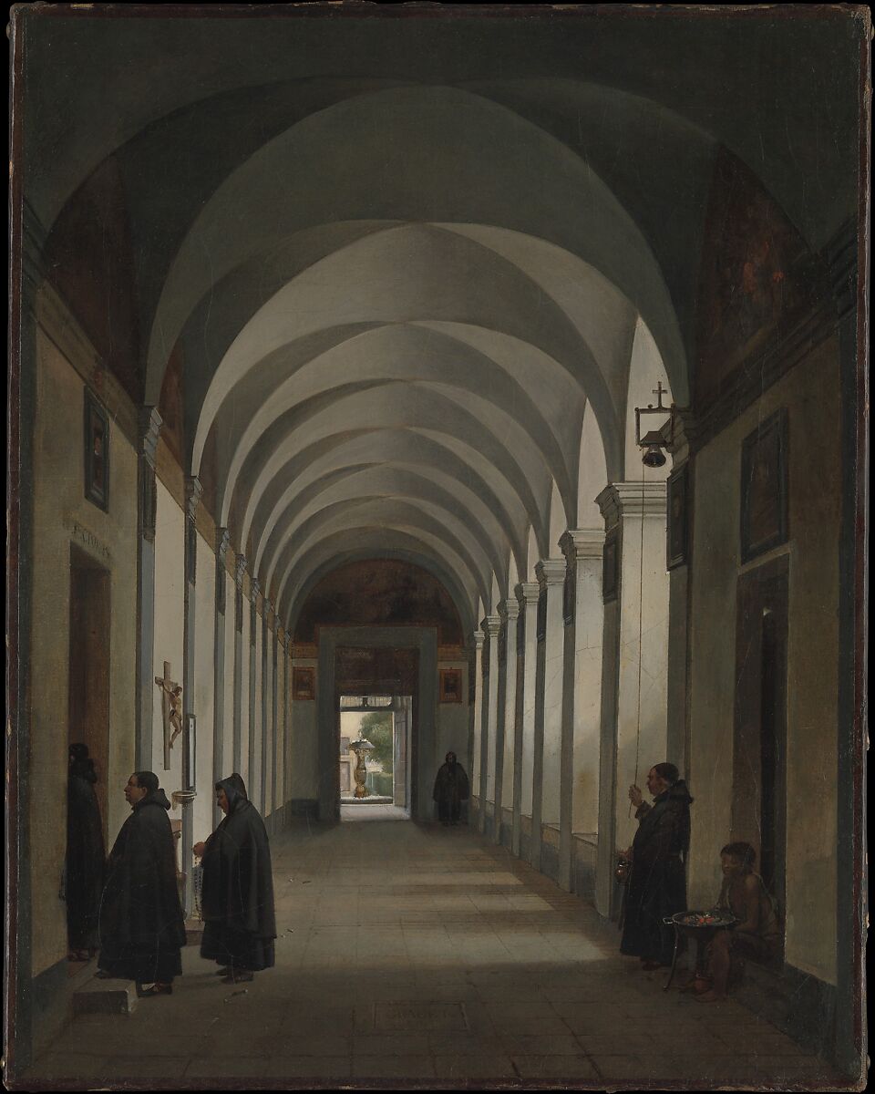 Monks in the Cloister of the Church of Gesù e Maria, Rome, François Marius Granet (French, Aix-en-Provence 1775–1849 Aix-en-Provence), Oil on canvas 
