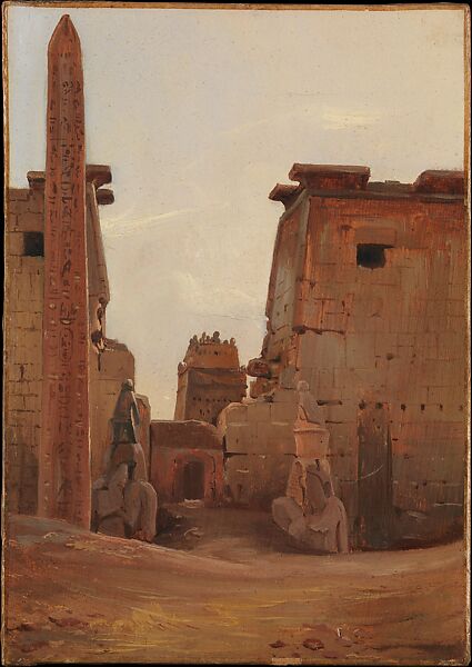The Gate to the Temple of Luxor, Antoine-Xavier-Gabriel de Gazeau, comte de La Bouëre (French, Jallais 1801–1881 Grenoble), Oil on paper, laid down on canvas 