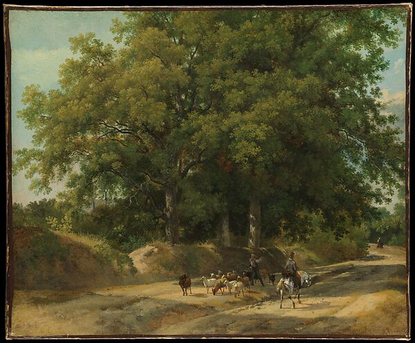 A Shepherd and a Rider on a Country Lane, Auguste-Xavier Leprince (French, Paris 1799–1826 Nice), Oil on paper, laid down on canvas 