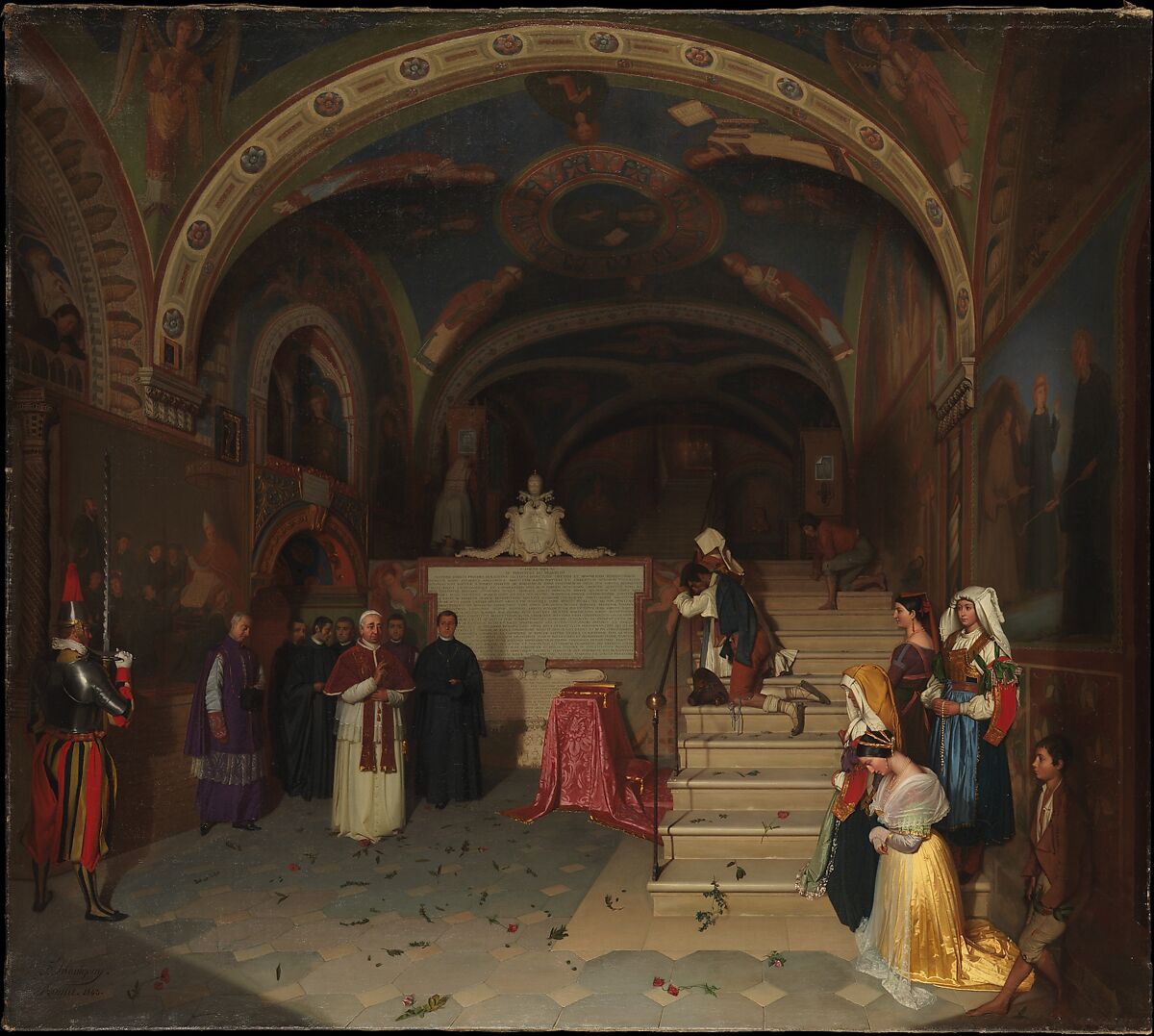 Pope Gregory XVI Visiting the Church of San Benedetto at Subiaco, Jean-François Montessuy (French, Lyons 1804–1876 Lyons), Oil on canvas 