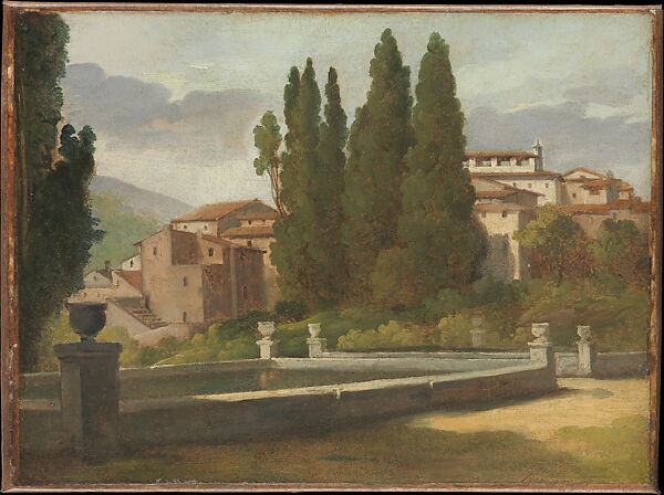 View in the Gardens of the Villa d'Este, Léon Pallière (French, Bordeaux 1787–1820 Bordeaux), Oil on paper, laid down on canvas 