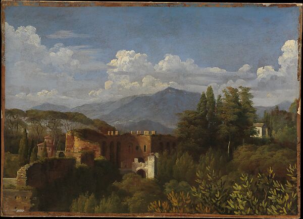 View of Porta Pinciana from the Gardens of the Villa Ludovisi, François Edouard Picot (French, Paris 1786–1868 Paris), Oil on paper, laid down on canvas 