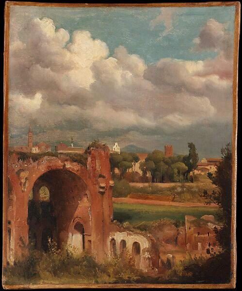 View of the Basilica of Constantine from the Palatine, Rome, Charles Rémond (French, Paris 1795–1875 Paris), Oil on paper, laid down on canvas 