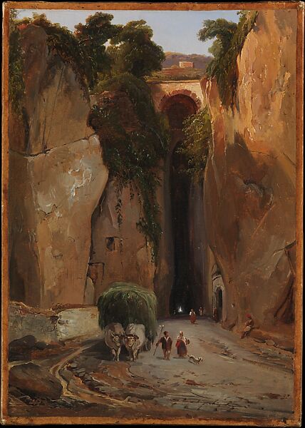 Entrance to the Grotto of Posillipo, Charles Rémond (French, Paris 1795–1875 Paris), Oil on paper, laid down on canvas 