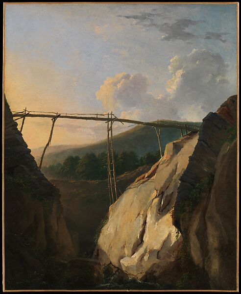 Mountainous Landscape with Bridge, Eugène-Joseph Verboeckhoven (Belgian, Warneton 1798–1881 Brussels), Oil on paper, laid down on canvas 