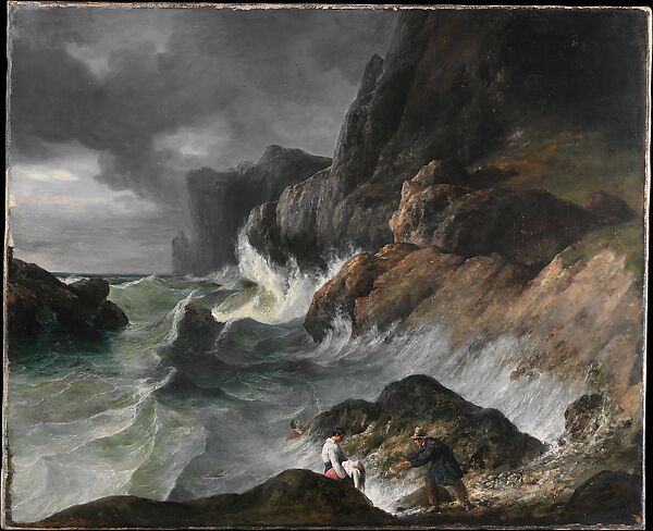 Stormy Coast Scene after a Shipwreck, French Painter (early 19th century), Oil on canvas 