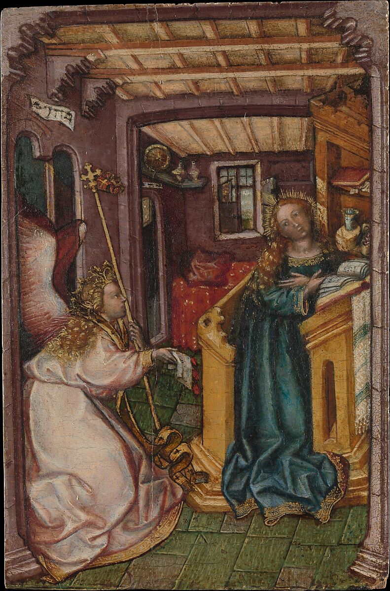The Annunciation, South German (Bavarian?) Painter (1440–50), Oil and gold on linden 