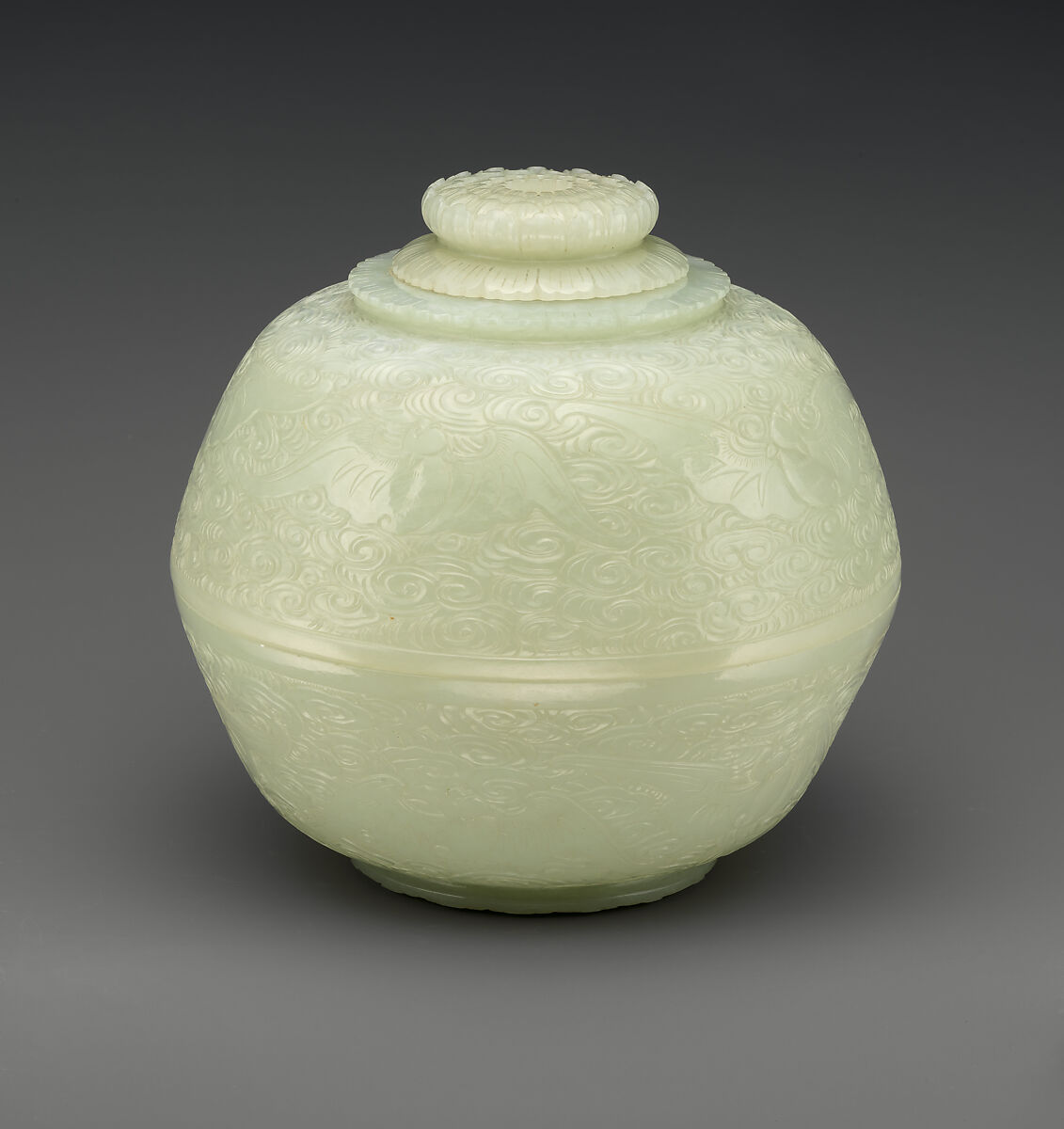 Bowl and cover, Nephrite, white with very light greenish tint, China 