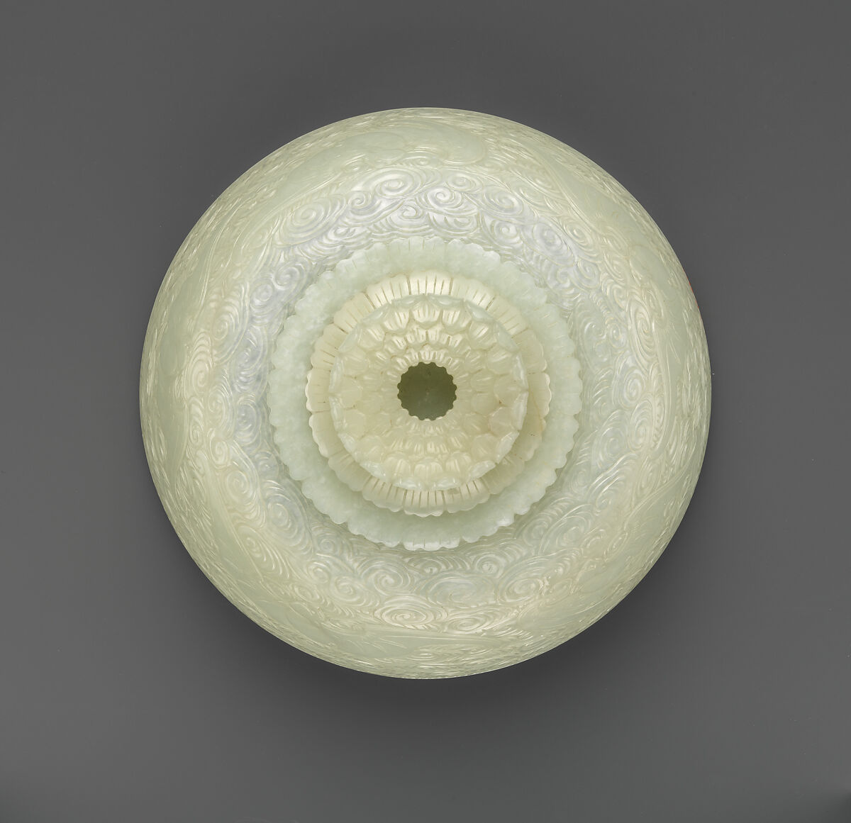 Bowl and cover, Nephrite, white with very light greenish tint, China
