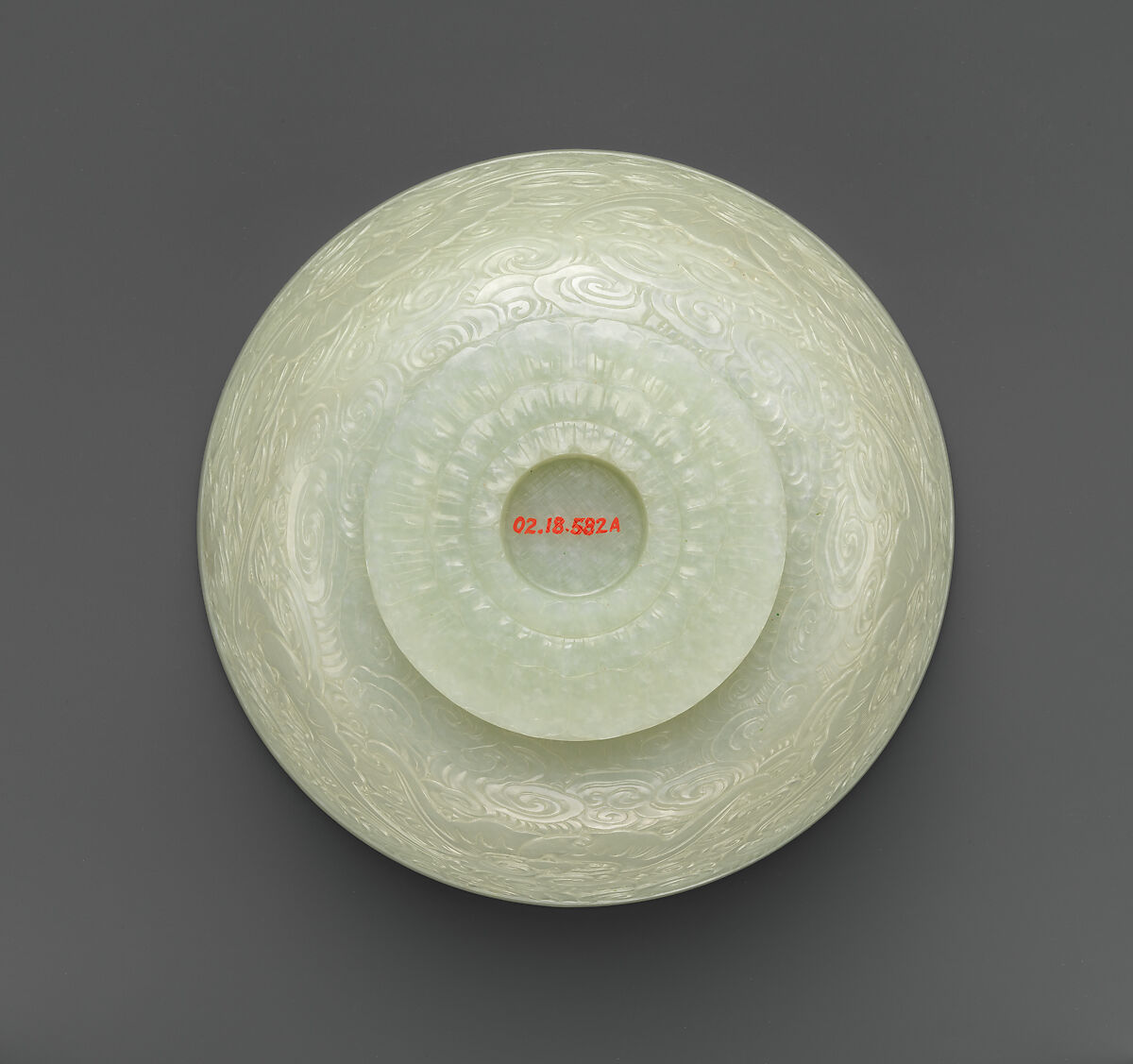 Bowl and cover, Nephrite, white with very light greenish tint, China