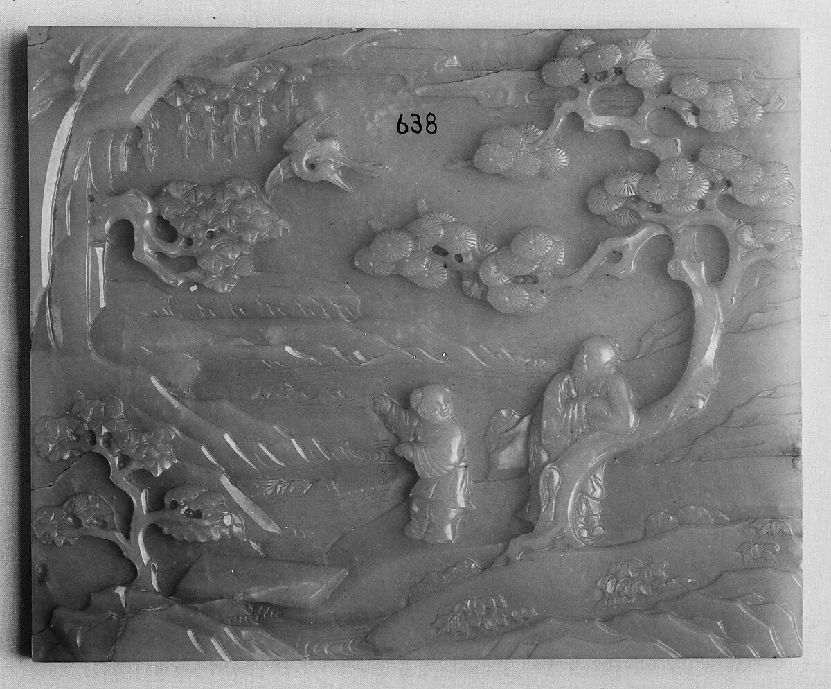 Table screen with a scholar and a crane, Jade (nephrite), China 