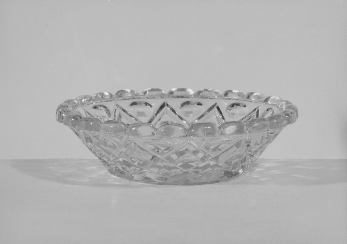 Honey dish, Pressed glass, diamond thumbprint, American 