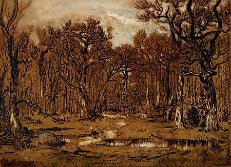 The Forest in Winter at Sunset, Théodore Rousseau (French, Paris 1812–1867 Barbizon), Oil on canvas