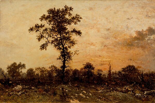 The Forest in Winter at Sunset, Théodore Rousseau (French, Paris 1812–1867 Barbizon), Oil on canvas