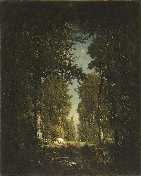 The Forest in Winter at Sunset, Théodore Rousseau (French, Paris 1812–1867 Barbizon), Oil on canvas