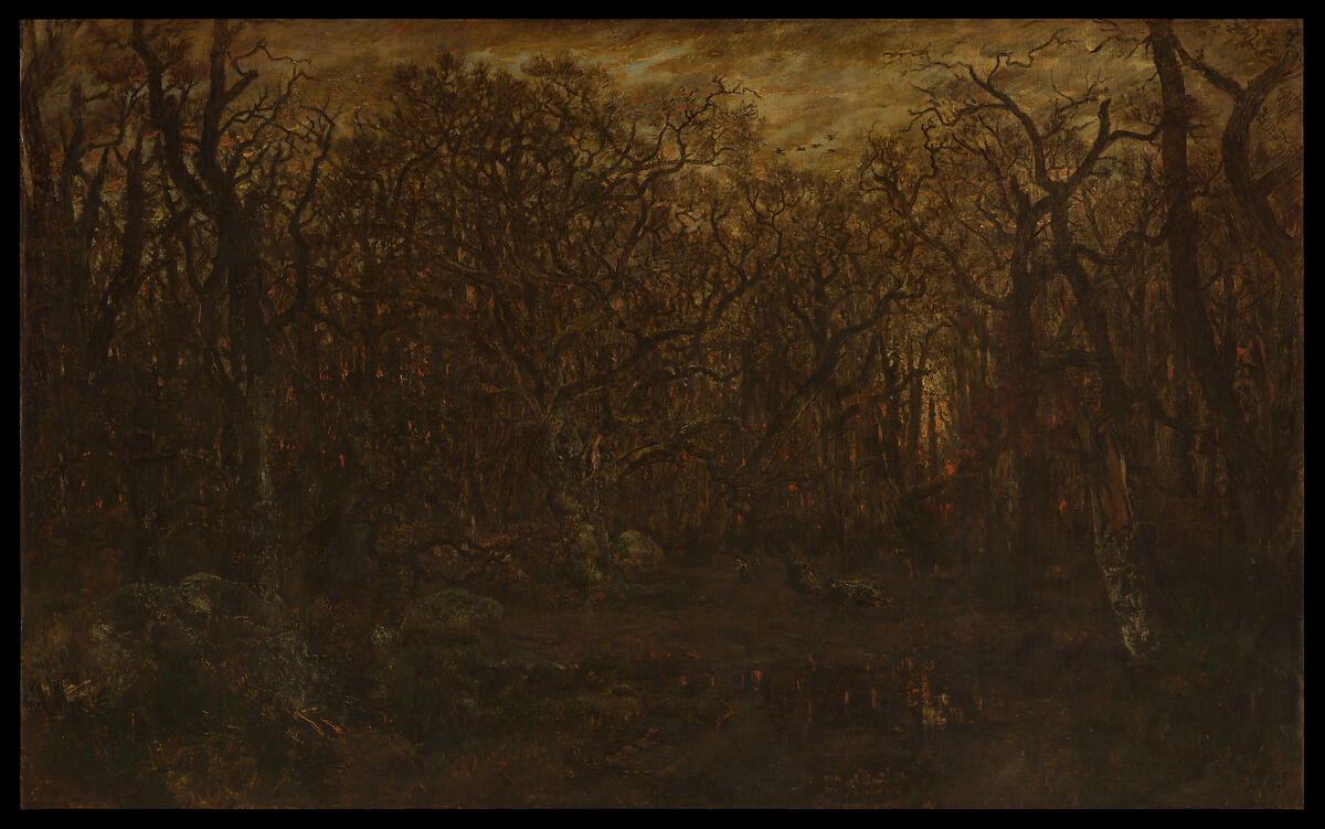 The Forest in Winter at Sunset, Théodore Rousseau (French, Paris 1812–1867 Barbizon), Oil on canvas 