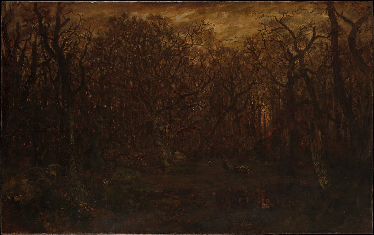 The Forest in Winter at Sunset, Théodore Rousseau (French, Paris 1812–1867 Barbizon), Oil on canvas 