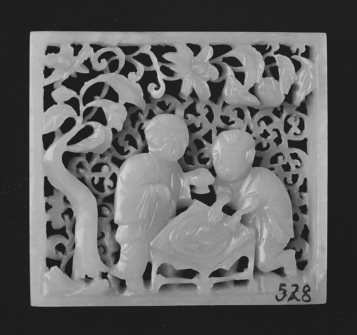 Plaque, Nephrite, white with grayish tint, China 