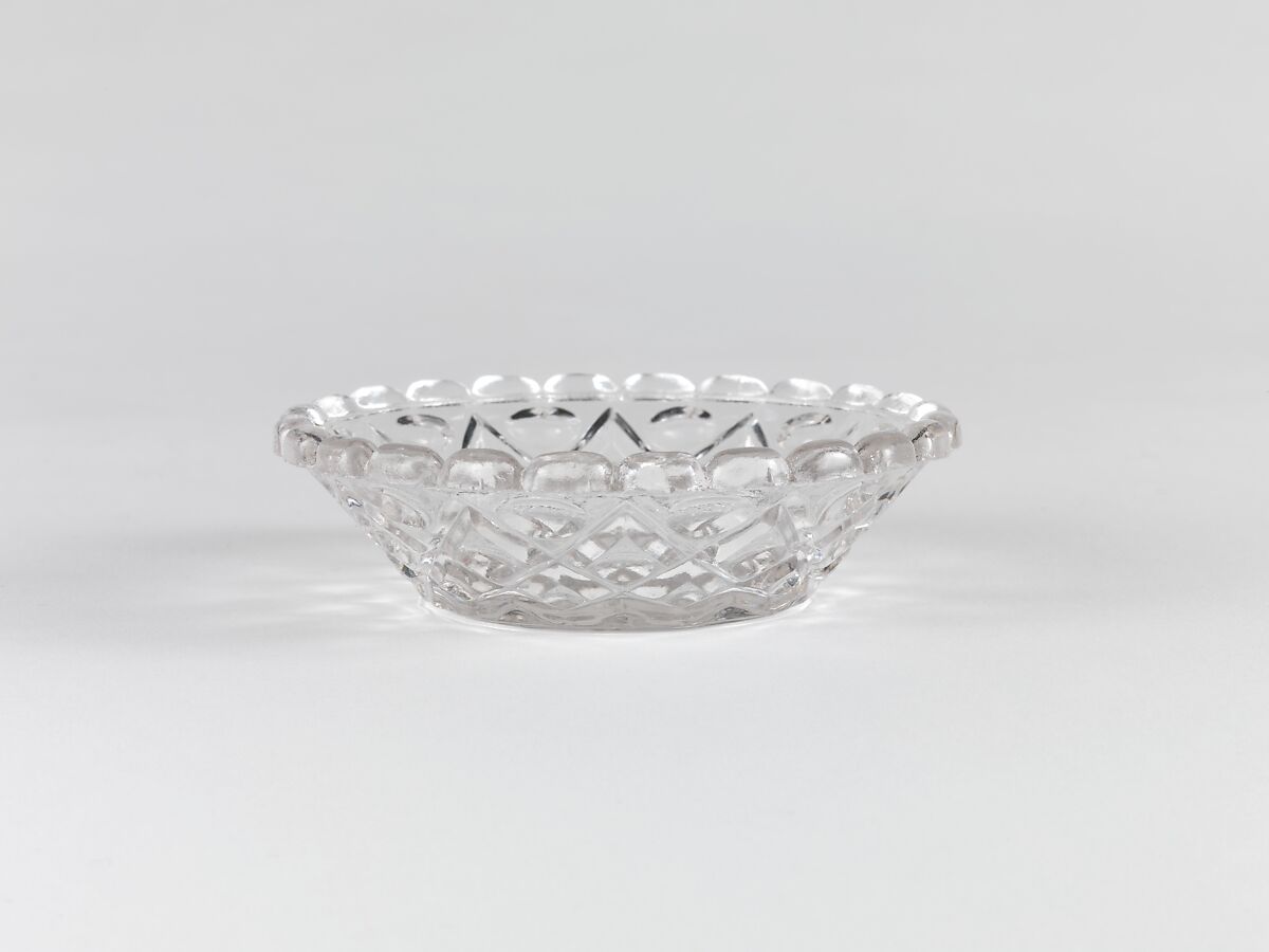 Honey dish, Pressed glass, diamond thumbprint, American 