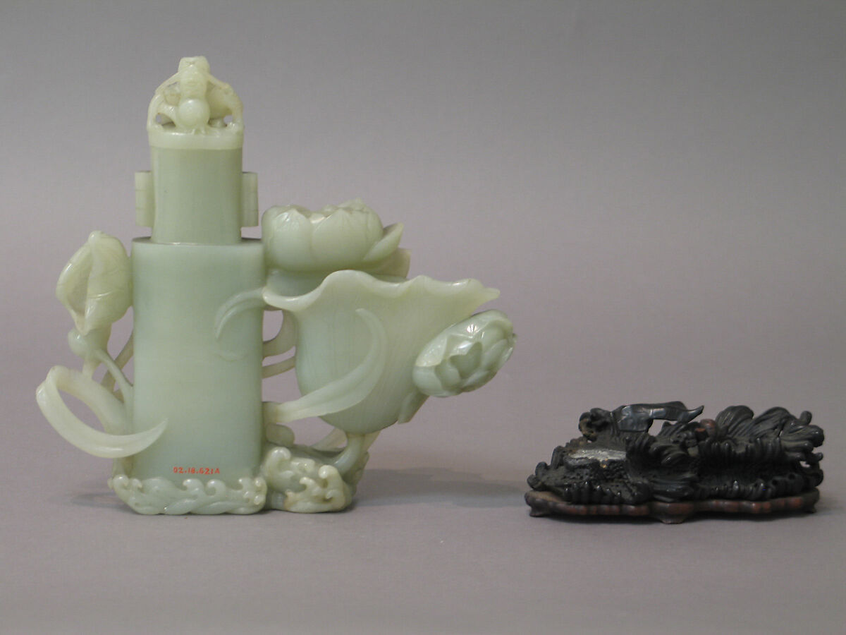 Vase with cover, Nephrite, white with greenish tint, China