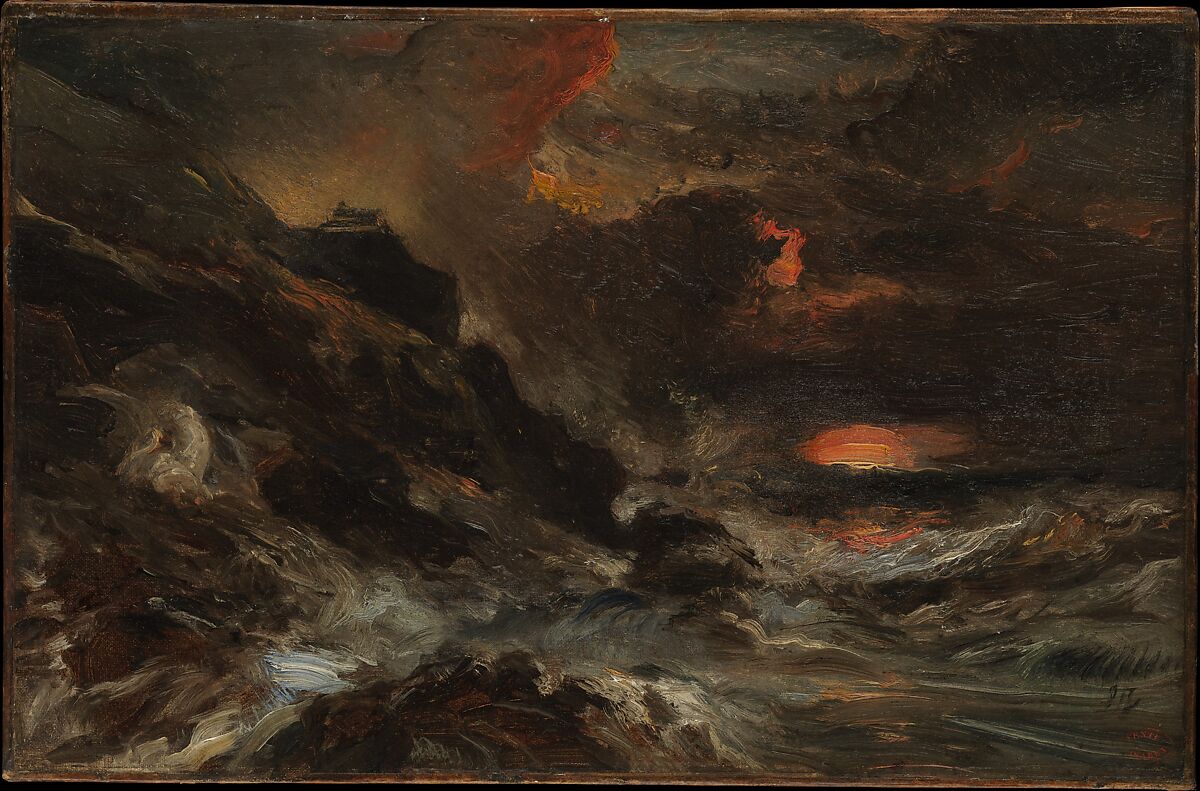 A Storm off the Normandy Coast, Eugène Isabey (French, Paris 1803–1886 Lagny), Oil on paper, laid down on canvas 