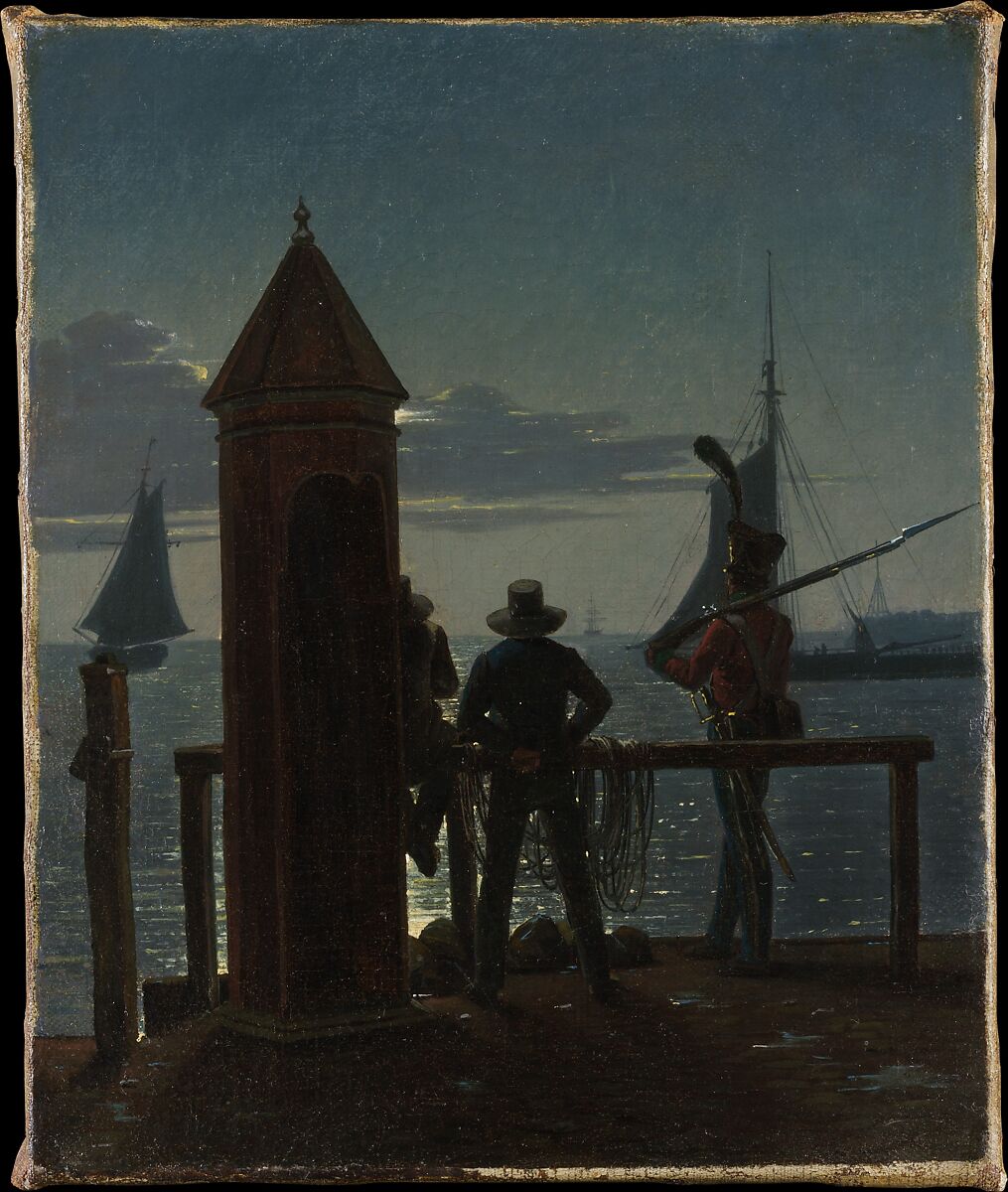 View from the Citadel Ramparts in Copenhagen by Moonlight, Martinus Rørbye (Danish, Drammen 1803–1848 Copenhagen), Oil on canvas 