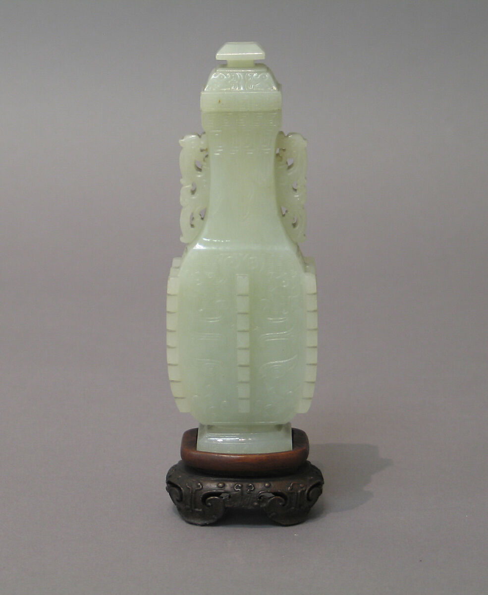 Vase with cover, Nephrite, white with light greenish tint, China 