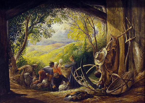 The Shearers, Samuel Palmer (British, London 1805–1881 Redhill, Surrey), Oil and tempera on wood 