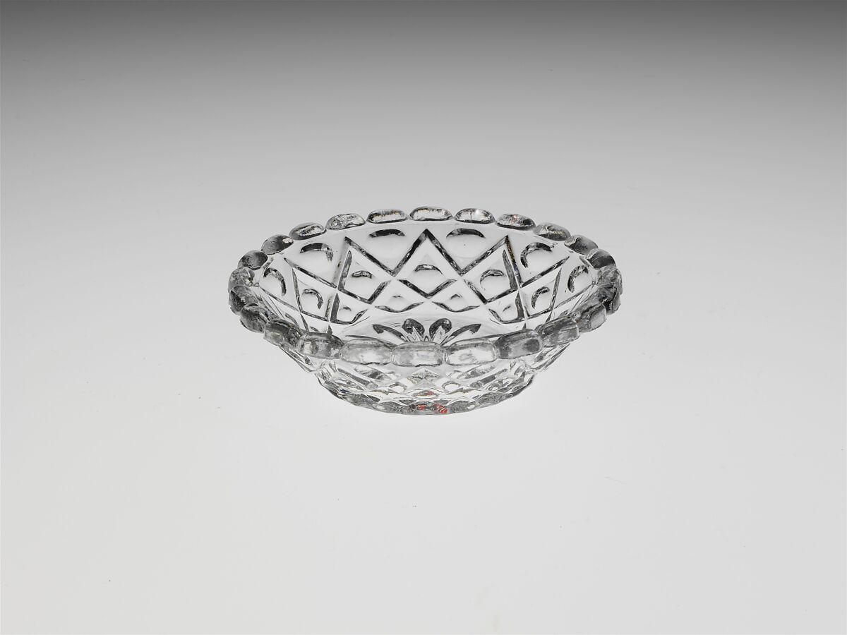 Honey Dish, Pressed glass, diamond thumbprint, American 