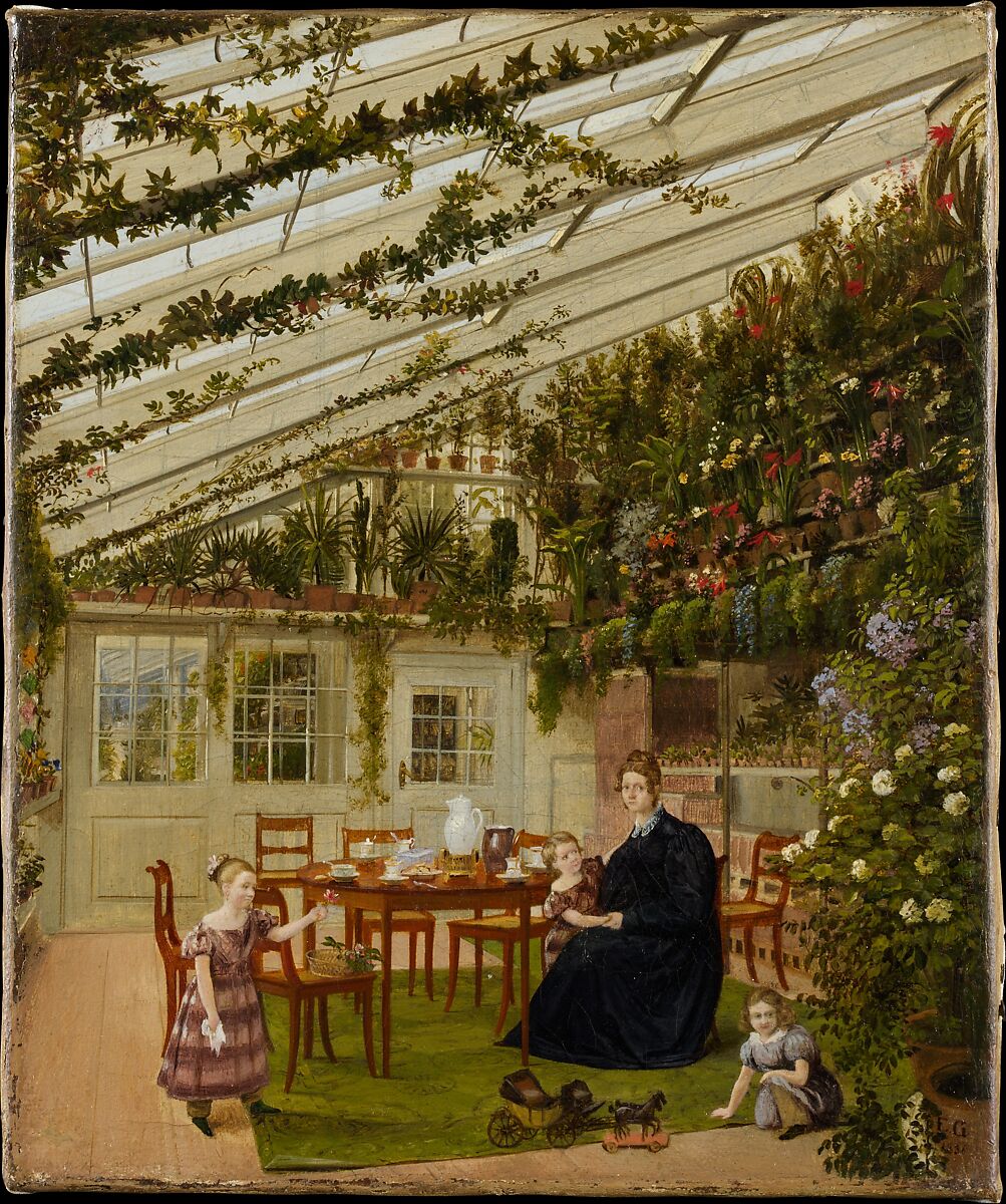 The Family of Mr. Westphal in the Conservatory, Eduard Gaertner (German, Berlin 1801–1877 Zechlin), Oil on canvas 