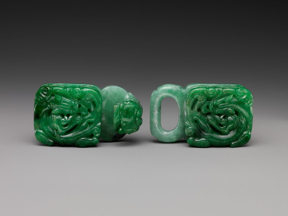 Belt buckle with dragons, Jade (jadeite), China