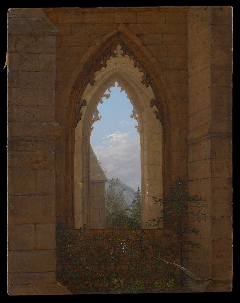 Gothic Windows in the Ruins of the Monastery at Oybin, Carl Gustav Carus (German, Leipzig 1789–1869 Dresden), Oil on canvas 