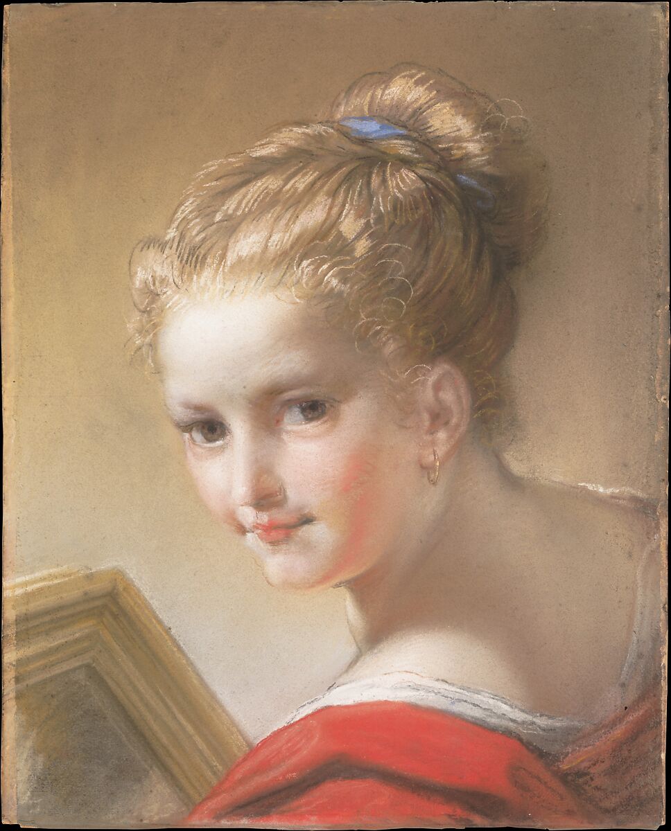 Study of a Girl in Red, Benedetto Luti (Italian, Florence 1666–1724 Rome), Pastel and chalk on blue laid paper, laid down on paste paper 