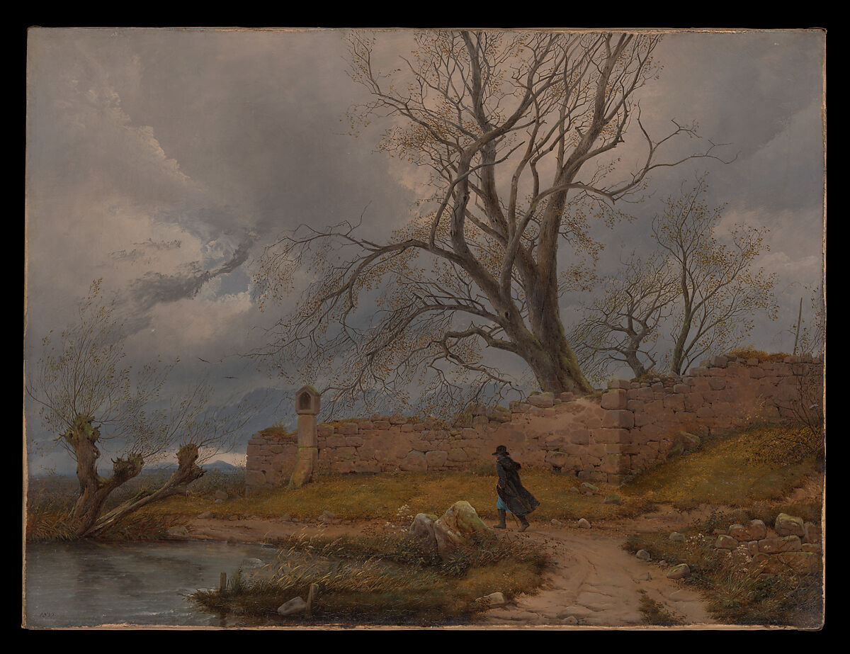 Wanderer in the Storm, Julius von Leypold (German, Dresden 1806–1874 Niederlößnitz), Oil on canvas 