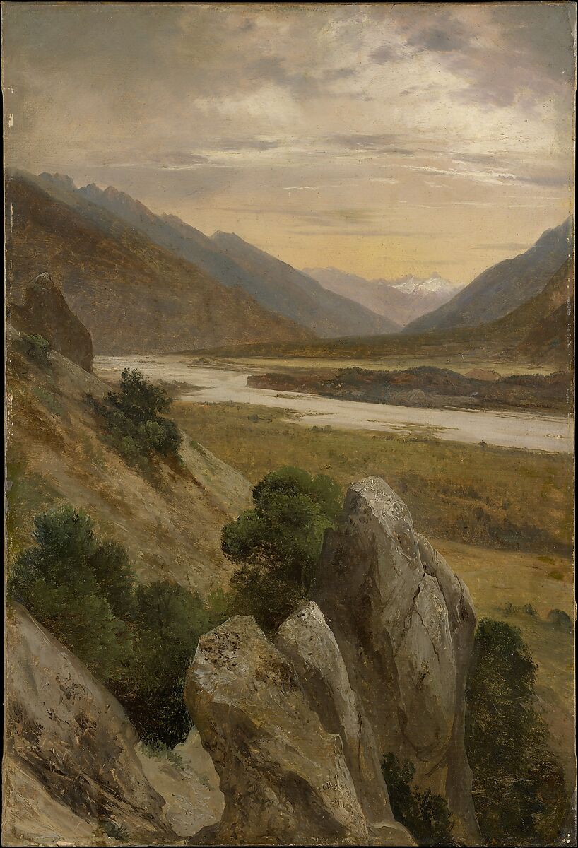 Alpine Landscape, Alexandre Calame (Swiss, Vevey 1810–1864 Menton), Oil on paper, laid down on canvas 