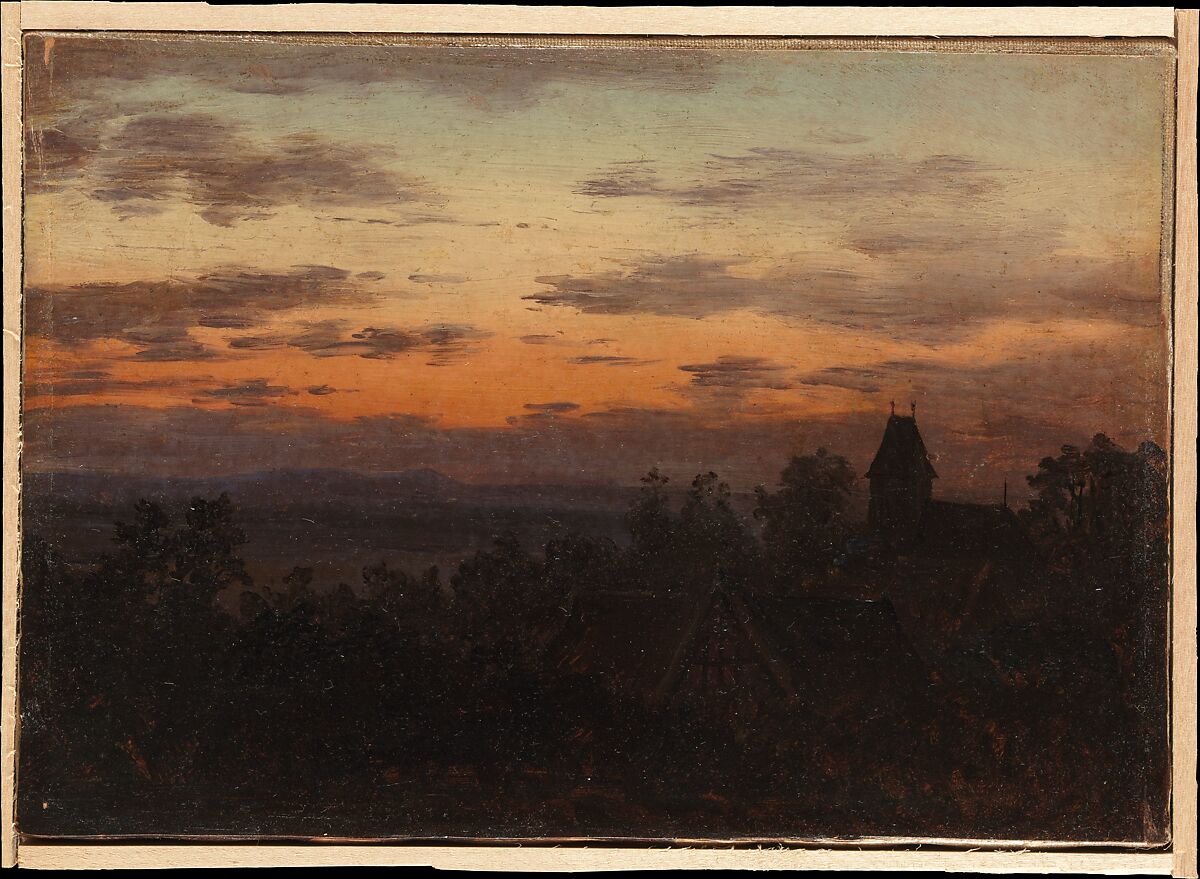 Landscape at Sunset, Carl Gustav Carus (German, Leipzig 1789–1869 Dresden), Oil on paper, laid down on canvas 