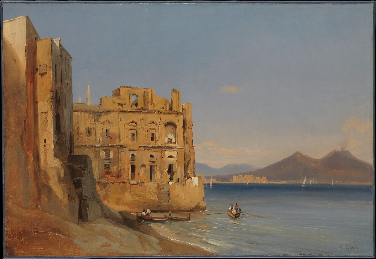 The Palace of Donn'Anna, Naples, Jules Coignet (French, Paris 1798–1860 Paris), Oil on paper, laid down on canvas 