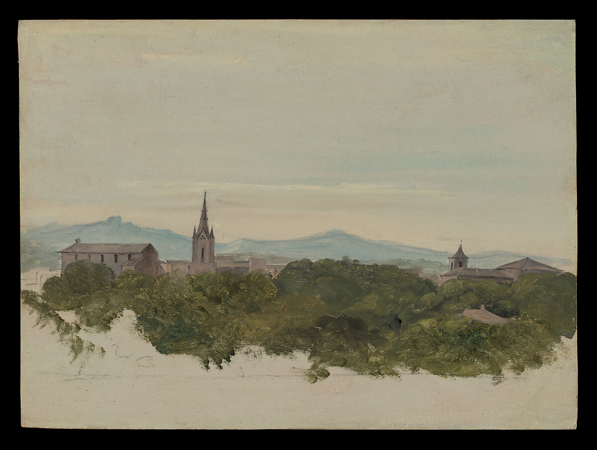 View of Aix-en-Provence, Jean Antoine Constantin, called Constantin d&#39;Aix (French, Marseilles 1756–1844 Aix-en-Provence), Oil over graphite on paper, laid down on board 