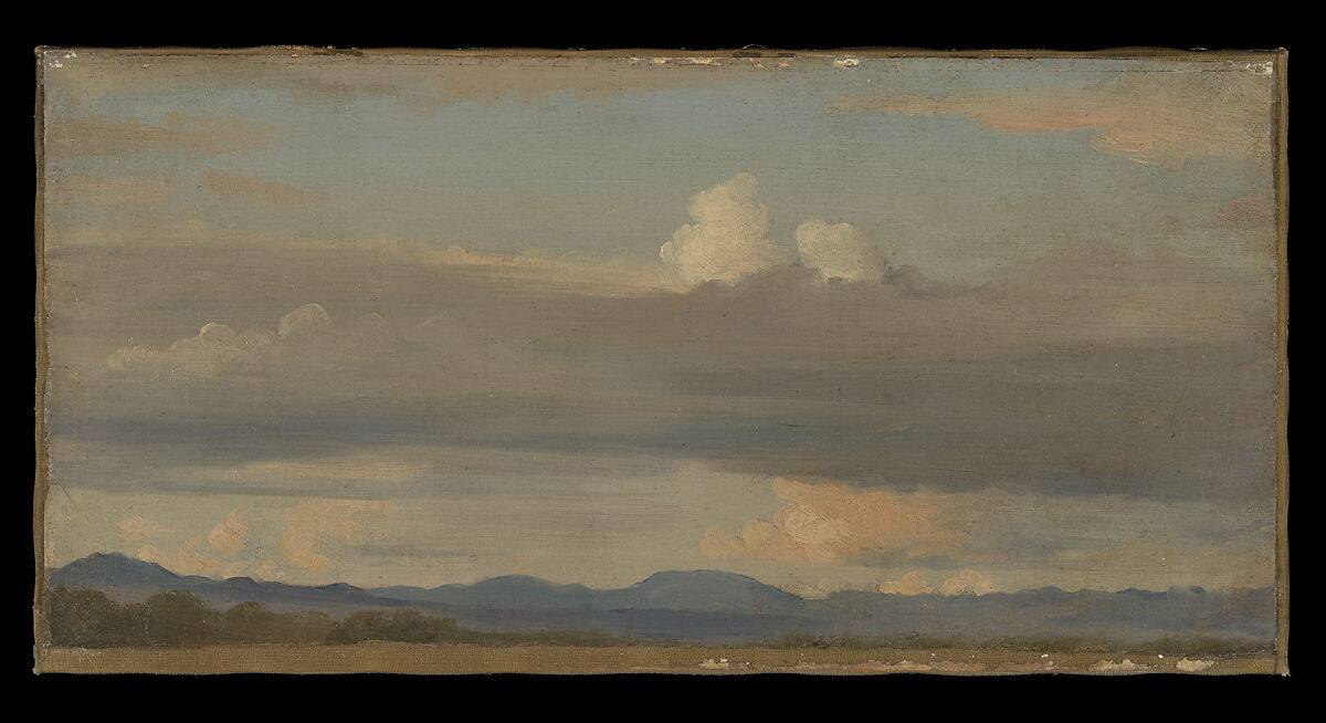 Cloud Study with Distant Mountains, Alexandre Desgoffe (French, Paris 1805–1882 Paris), Oil on paper, laid down on canvas 