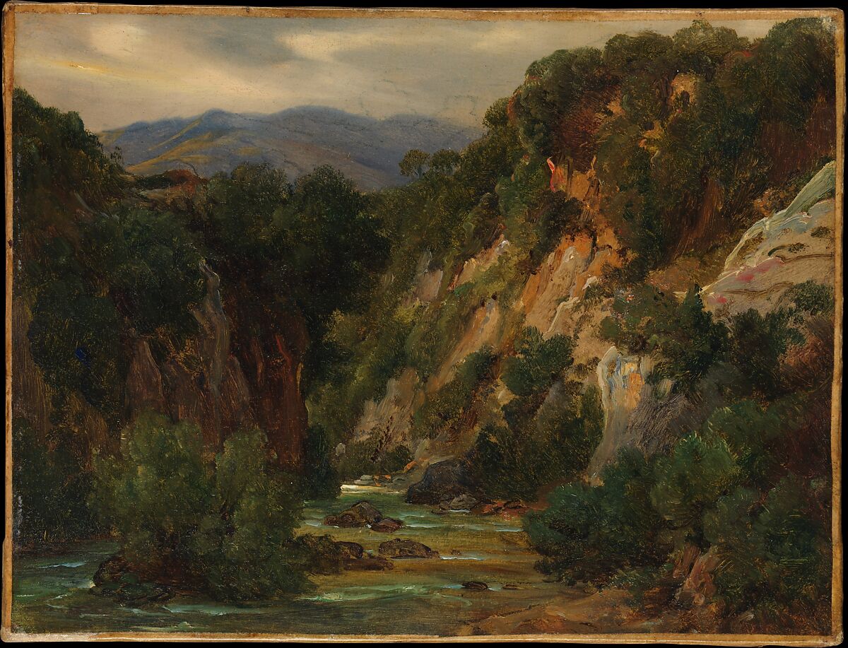 The Aniene River at Subiaco, André Giroux (French, Paris 1801–1879 Paris), Oil on paper 
