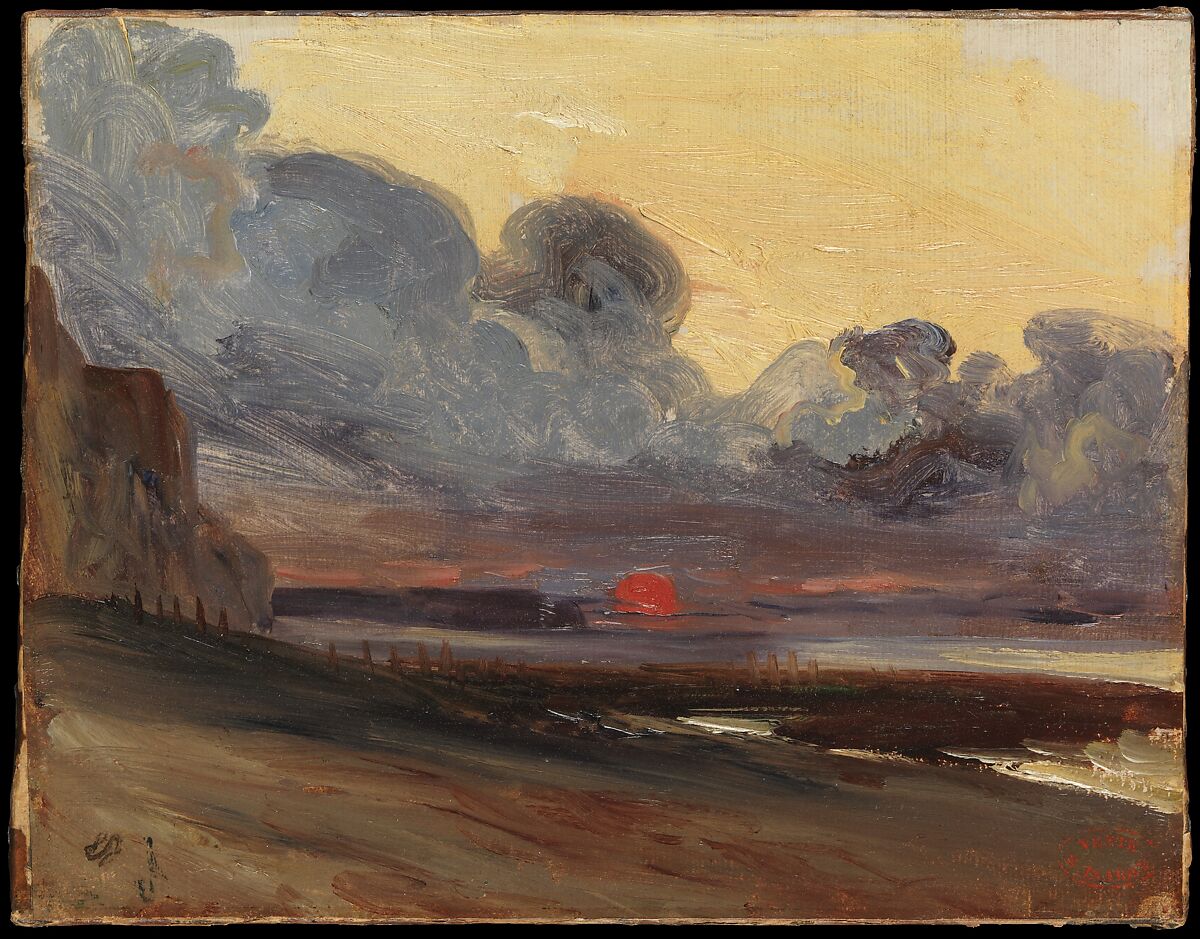 Sunset on the Normandy Coast, Eugène Isabey (French, Paris 1803–1886 Lagny), Oil on paper, laid down on canvas 