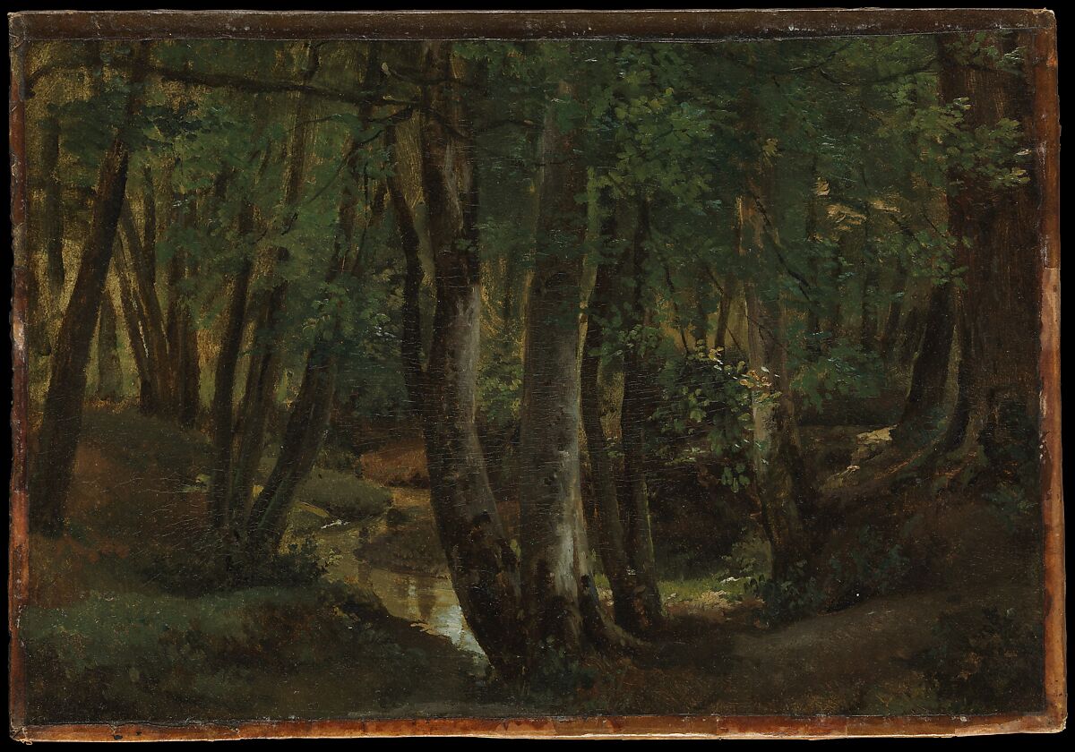 Interior of a Wood at Pierrefitte, Robert-Léopold Leprince (French, Paris 1800–1847 Chartres), Oil on paper, laid down on cardboard 