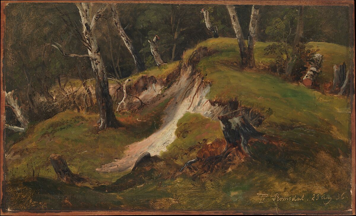 Escarpment with Tree Stumps, Romsdal, Thomas Fearnley (Norwegian, Frederikshald 1802–1842 Munich), Oil on paper, laid down on wood 