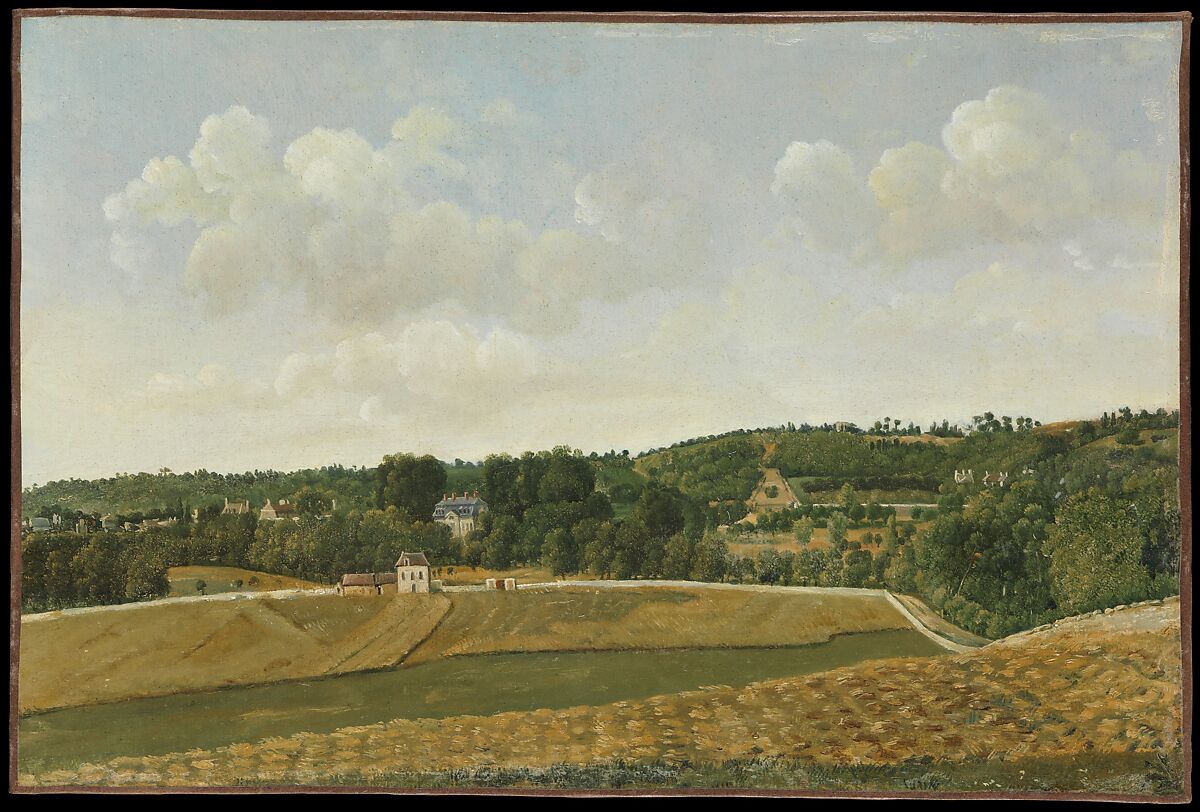 View of Châtenay, Achille-Etna Michallon (French, Paris 1796–1822 Paris), Oil on paper, laid down on cardboard 