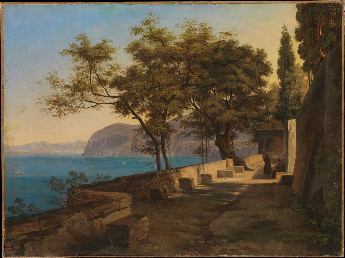 Terrace of the Capuchin Garden, Sorrento, Heinrich Reinhold (German, Gera 1788–1825 Albano), Oil on paper, laid down on Masonite 